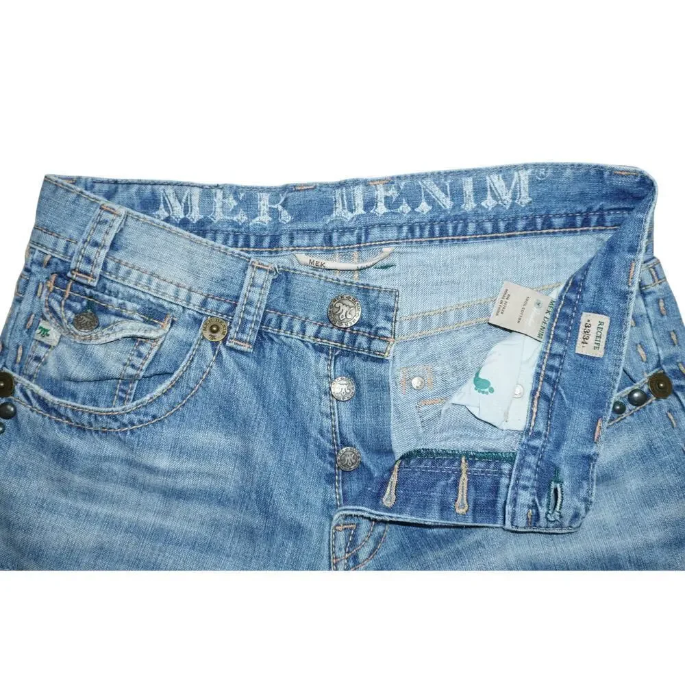 MEK Denim Recife Distressed Straight 33x34 – Raw Hem – Embroidered Back Pockets
